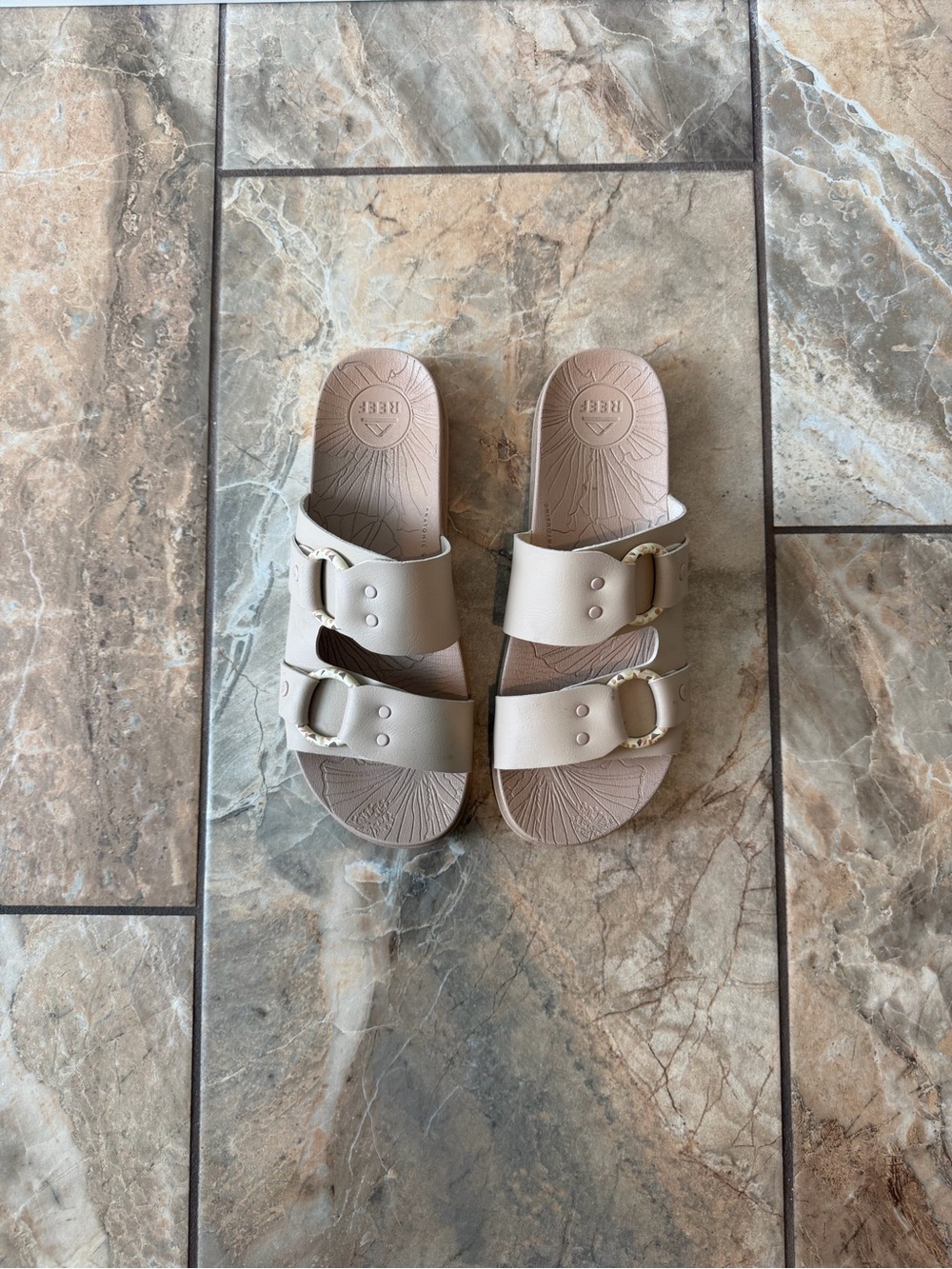 Reef Women's Neutral Beige Double-Strap Vista Slide Sandals - Picture 3 of 6